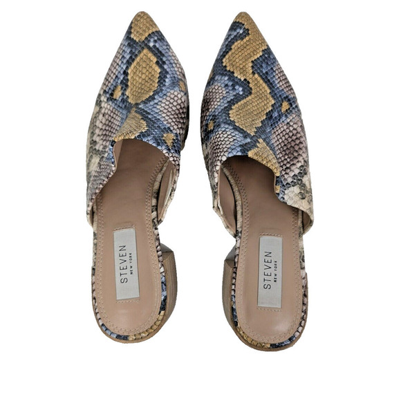 STEVEN NEW YORK Fedor Block Heel Slip On Mules Women’s Snake Print Sandals 8.5 - Picture 6 of 12